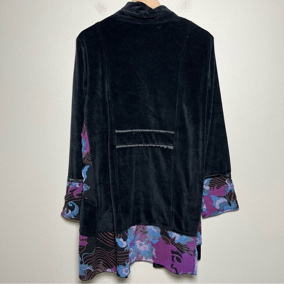 VTG Greater Good Network Women Cardigan Jacket Black Velour Floral Whimsygoth - Picture 9 of 9